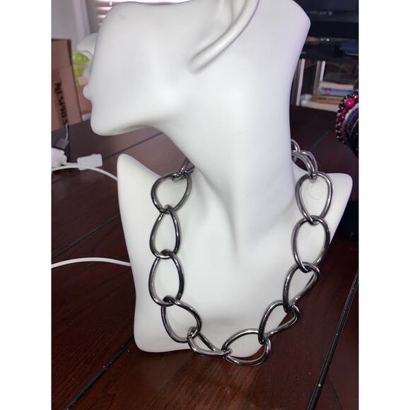 Large Statement Link Heavy Chain Silver-Tone Necklace! - Picture 3 of 8